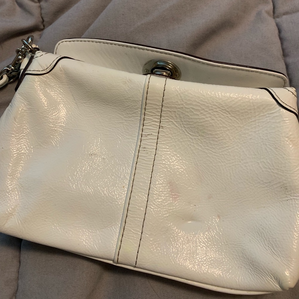 Coach white patent leather wristlet